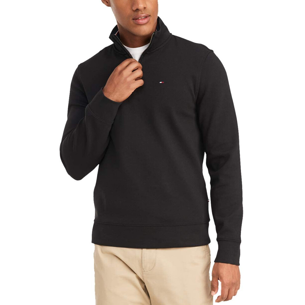 Tommy Hilfiger Men's 1/4 Zip Mockneck Sweatshirt  Jet Black  XS