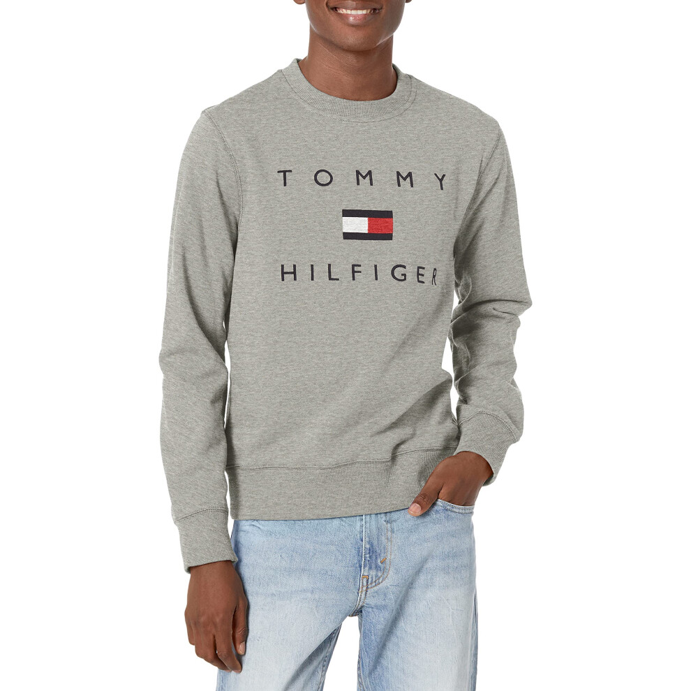 Tommy Hilfiger Men's Logo Crewneck Sweatshirt  GREY HEATHER  XL