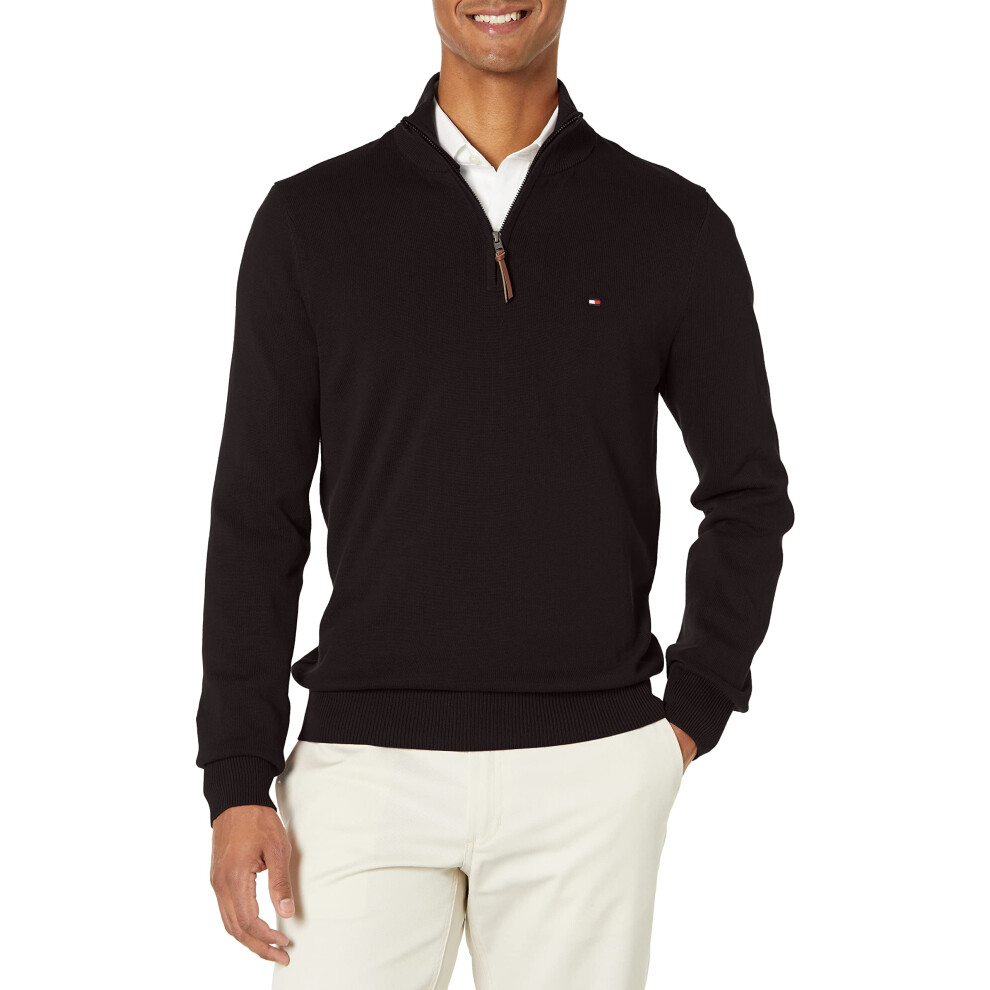 Tommy Hilfiger mens 1/4 Zip Mockneck-sweatshirt Sweater  Th Deep Black