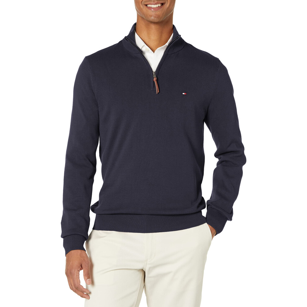 Tommy Hilfiger mens Long Sleeve Cotton Quarter Zip Pullover Sweater  C