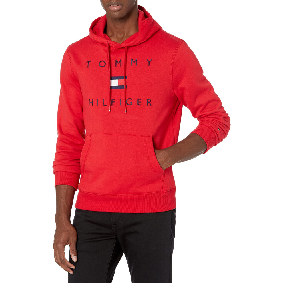 Tommy Hilfiger Men's Long Sleve Stacked Logo Pullover Hoodie Sweatshir