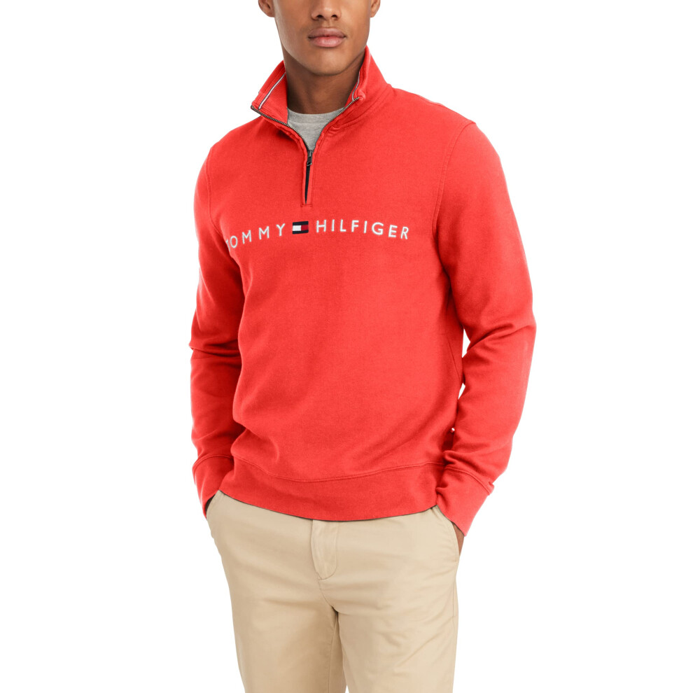 Tommy Hilfiger Men's 1/4 Zip Mockneck Sweatshirt  Hilfiger Red  SM