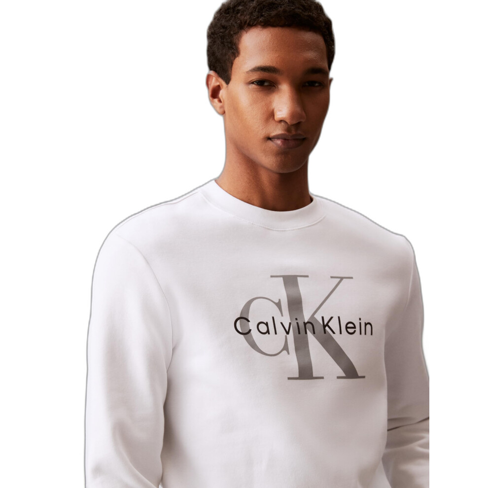 Calvin Klein Men's Monogram Logo Crewneck Sweatshirt  Brilliant White