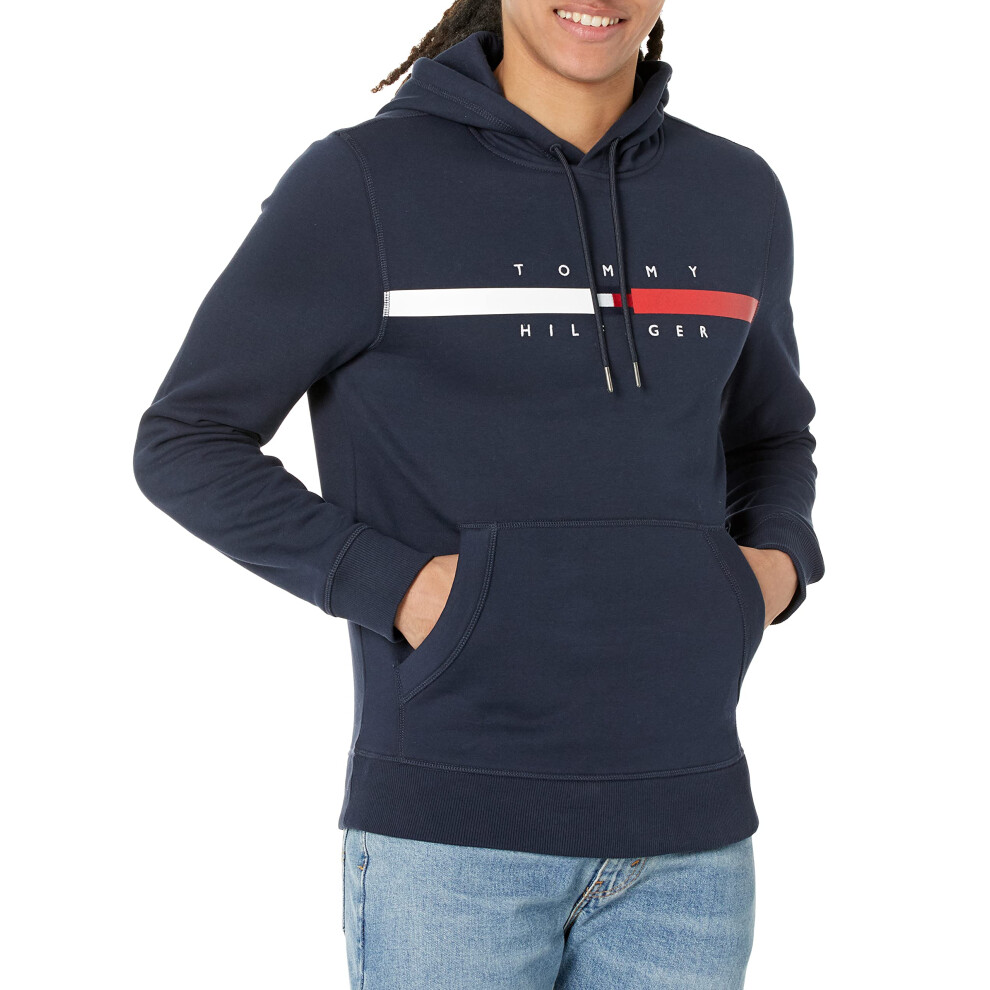 Tommy Hilfiger mens Flag Stripe Hoodie Hooded Sweatshirt  Sky Captain