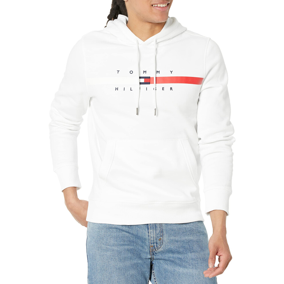 Tommy Hilfiger Men's Flag Stripe Hoodie Sweatshirt  Bright White  XL