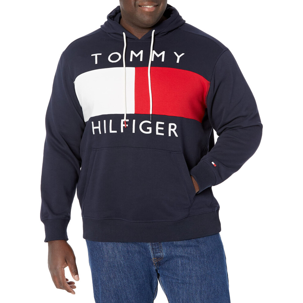 Tommy Hilfiger Men's Tall Long Sleeve Fleece Flag Pullover Hoodie Swea