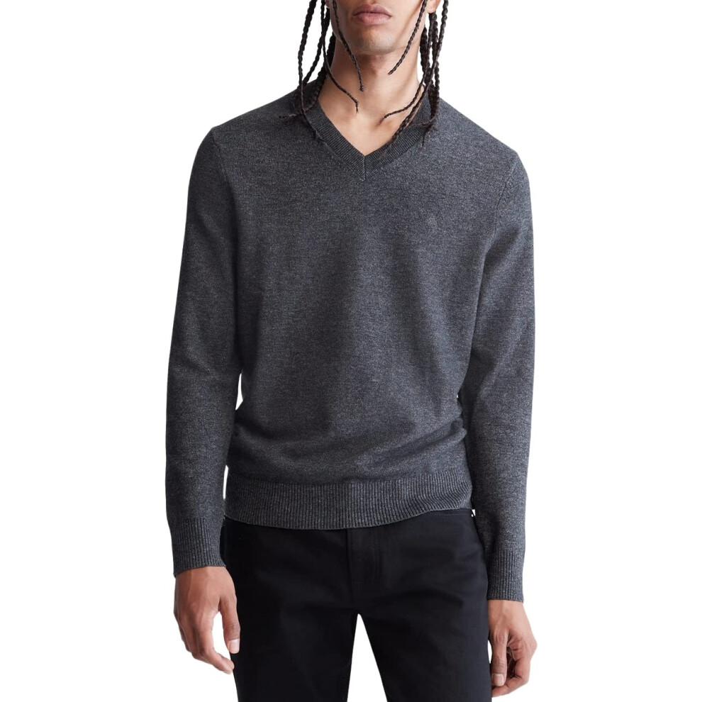 Calvin Klein Men's Merino Wool Blend V-Neck Sweater  Gunmetal Heather