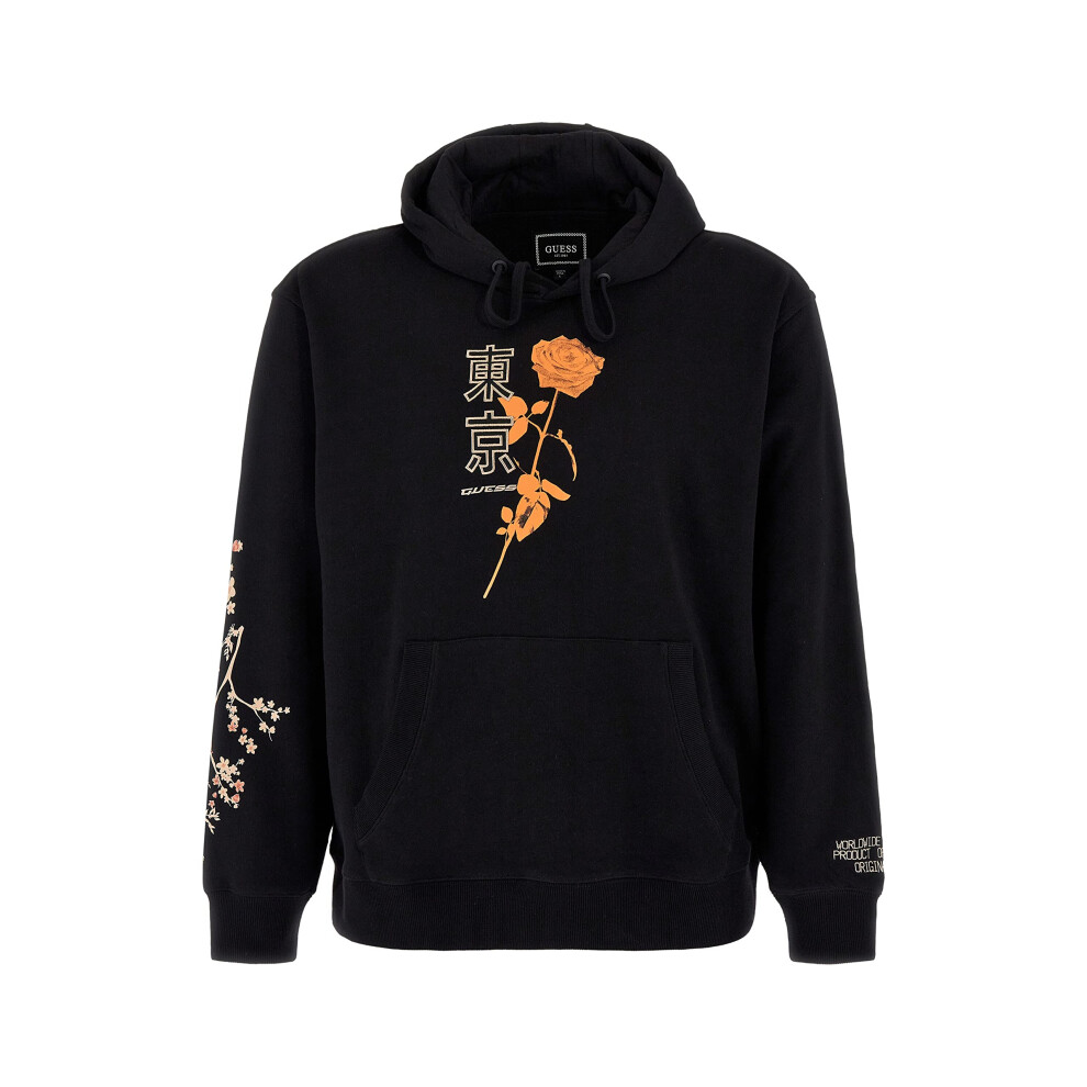 GUESS Men's Eco Roy Tokyo Floral Hoodie  Jet Black