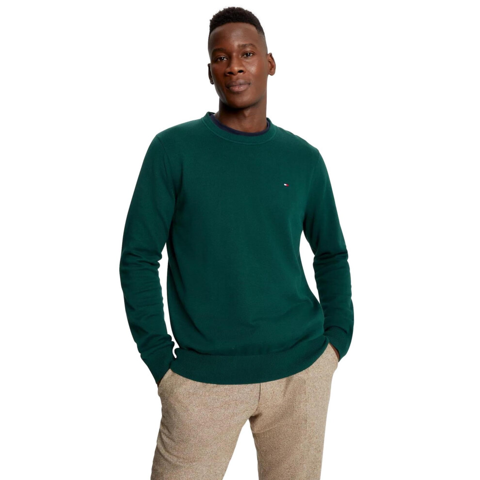 Tommy Hilfiger Mens Solid Crewneck Pullover Sweater  Huntergreen  S