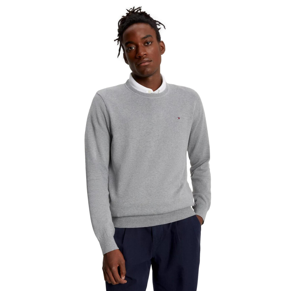 TOMMY HILFIGER Mens Solid Crewneck Pullover Sweater  GreyHtr  M