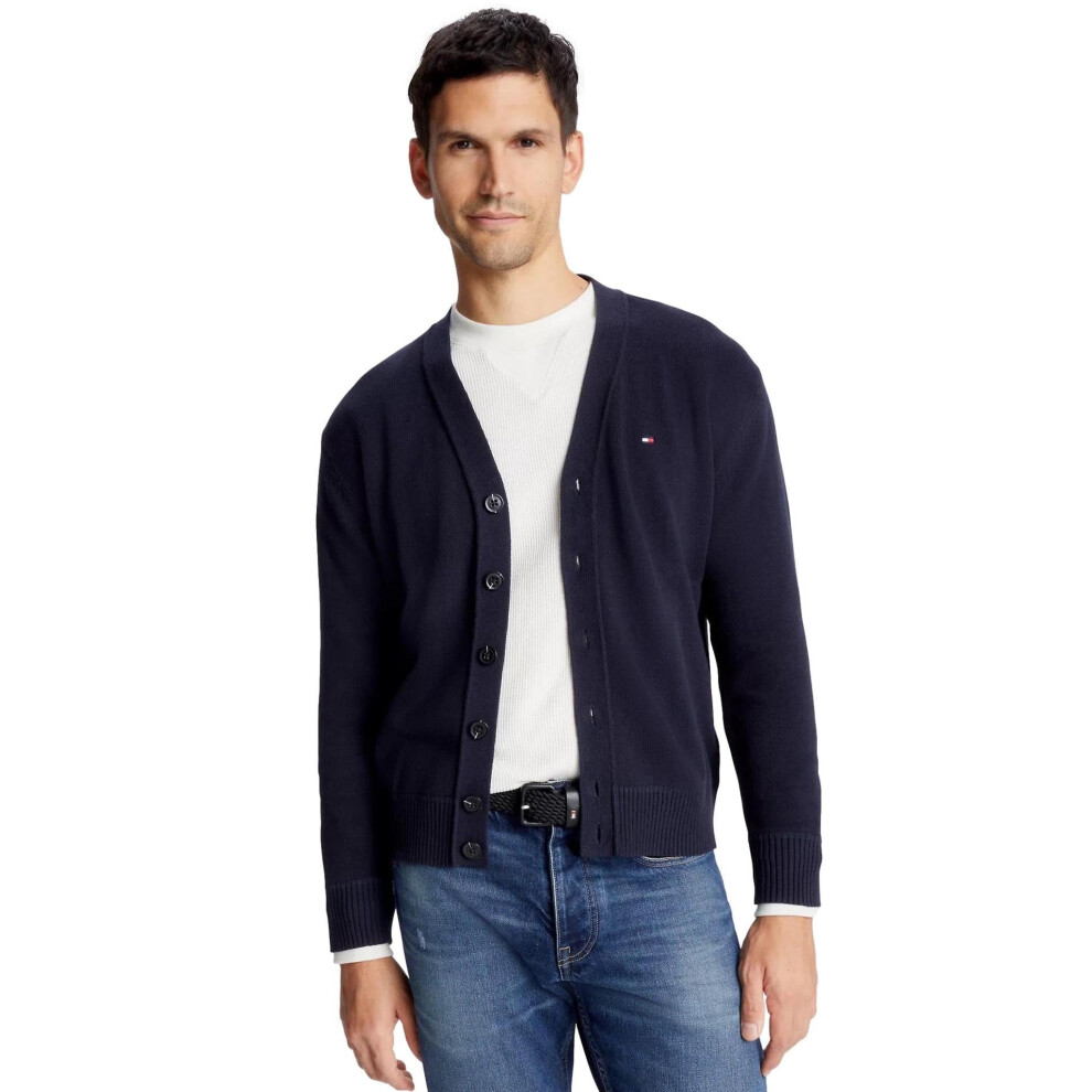 TOMMY HILFIGER Mens Signature Cardigan Sweater  Navy  L