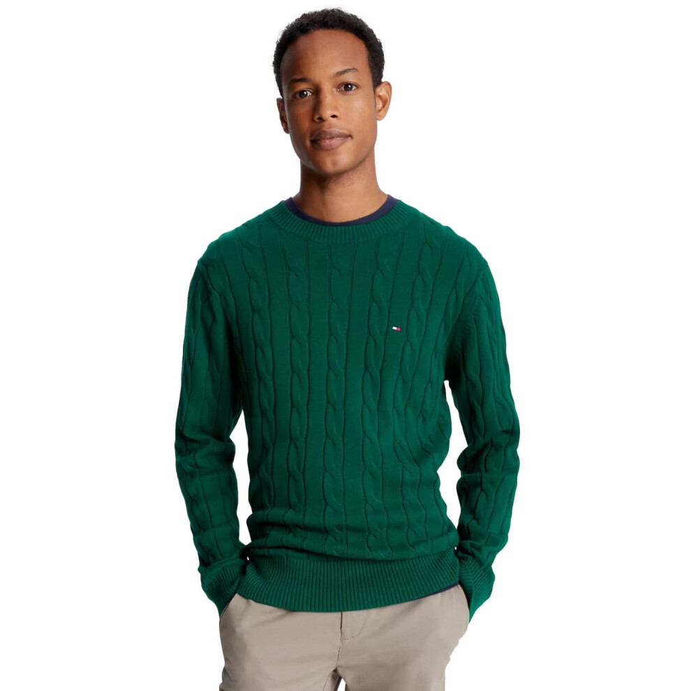 Tommy Hilfiger Men's Cable Knit Sweater  Huntergreen  L