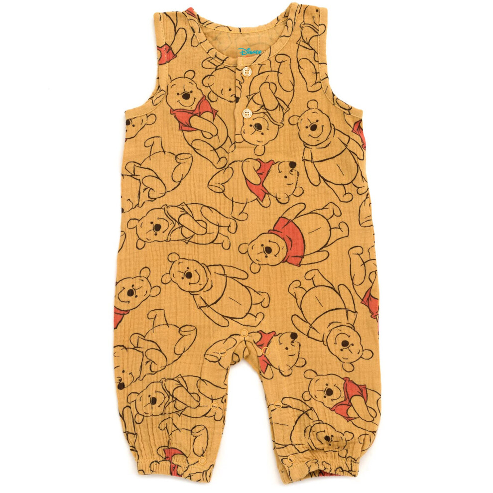 Disney Winnie the Pooh Newborn Baby Boys Cotton Gauze Henley Romper Or