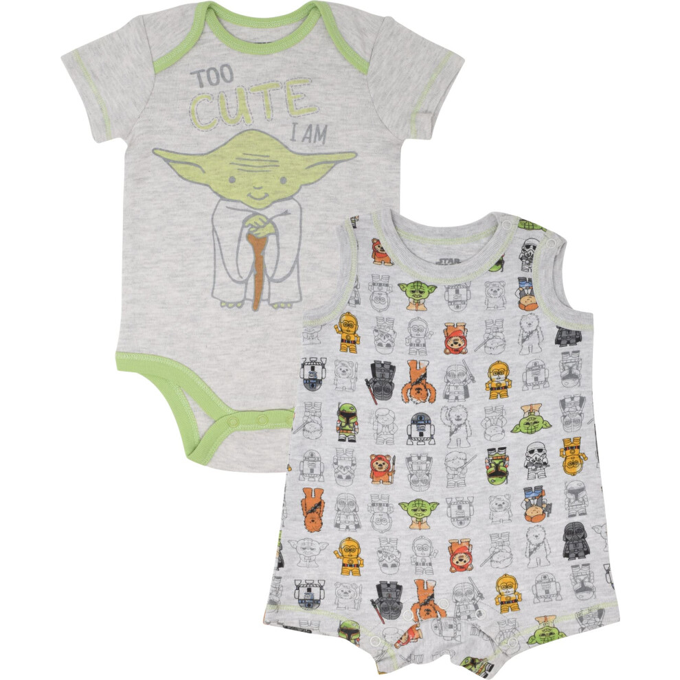 STAR WARS Yoda Newborn Baby Boys Bodysuit and Romper White/Grey 3-6 Mo