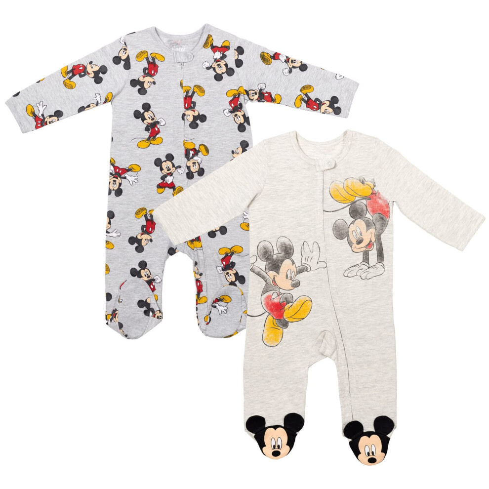 Disney Mickey Mouse Newborn Baby Boys 2 Pack Zip Up Sleep N' Plays Mic