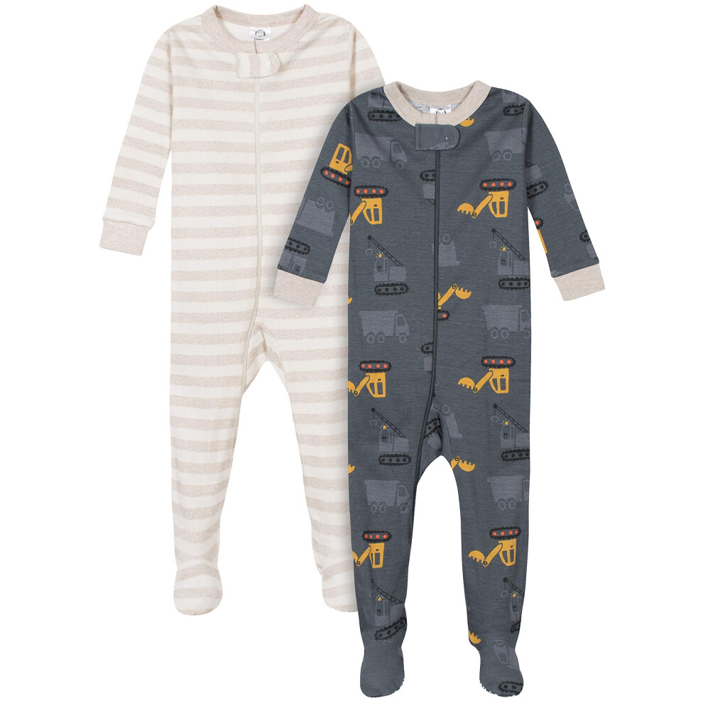 Gerber Baby Boys' 2-Pack Footed Pajamas  Dump Truck Grey  18 Months