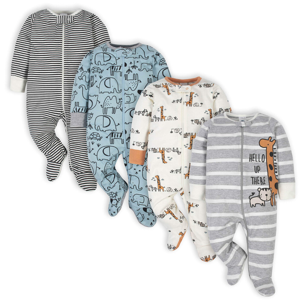 Gerber Baby Boys' 4 Pack Sleep 'N Play Footie  Jungle Blue  Newborn