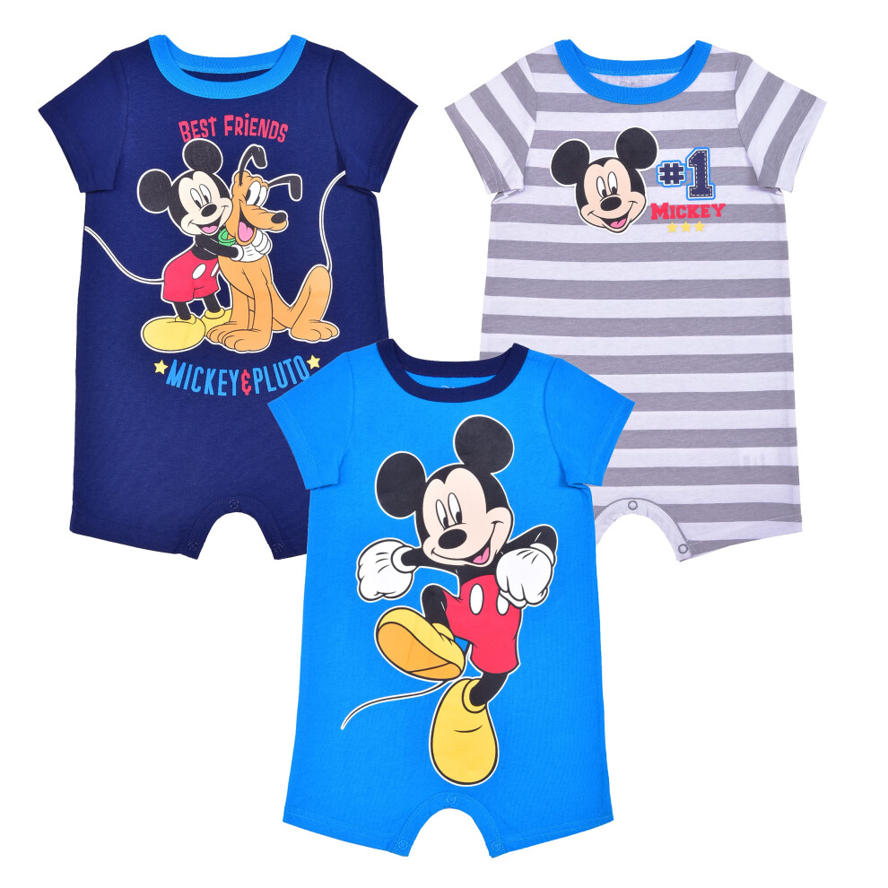 Disney Baby Mickey 3 Pack Rompers  Blue  18 Months