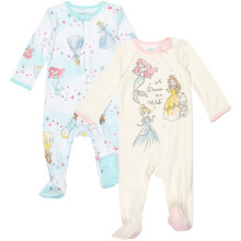 Disney Princess Belle Assepoester Ariel pasgeboren baby meisjes 2-pack Zip Up Snap Sleep N' Play overall blauw/wit 3-6 maanden