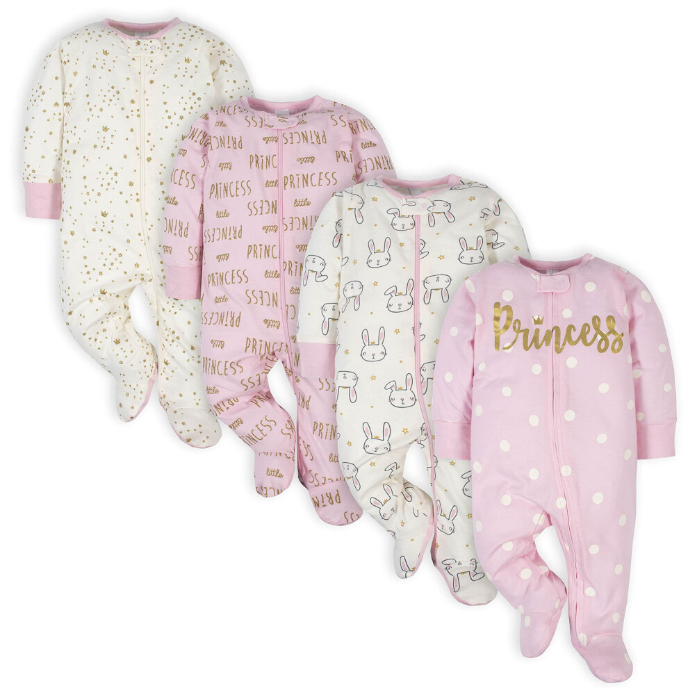 Gerber Baby Girls 4 Pack Sleep 'N Play Footie Princess Pink Newborn