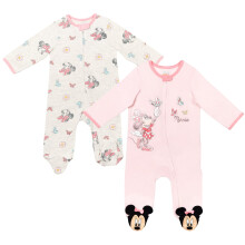 Disney Minnie Mouse Nowonarodzone dziewczynki 2 pary kombinezonów Sleep N' Play z zamkiem błyskawicznym, różowe/białe, 6-9 miesięcy