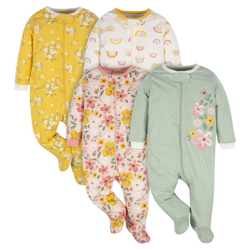 Gerber Baby Girls 4 Pack Sleep 'N Play Footie Golden Floral 3-6 Months