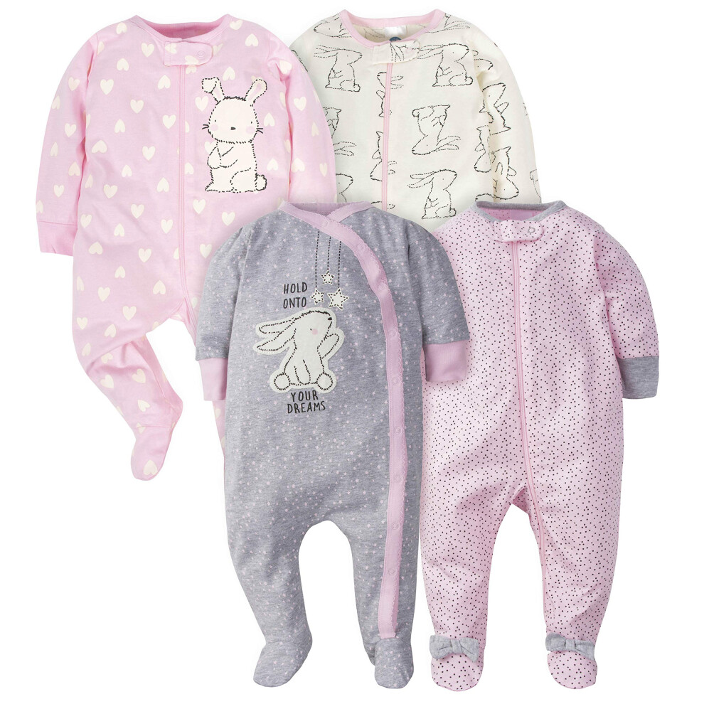 Gerber Baby Girls 4 Pack Sleep 'N Play Footie Bunny 3-6 Months