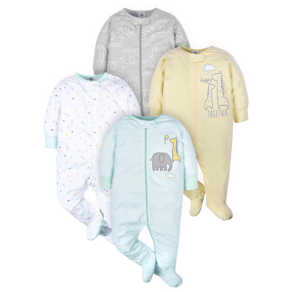 Gerber Unisex Baby 4 Pack Sleep 'N Play Footie Animals Green Newborn