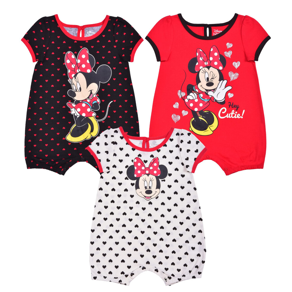 Disney Baby Minnie 3 Pack Rompers Red/Black/White  6-9 Months