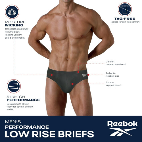 Reebok Reebok Ανδρικά Εσώρουχα - Γρήγορα Στεγνά Low Rise Briefs (5 Πακέτο), Μέγεθος X-Large, Μαύρο/Γκρι 2