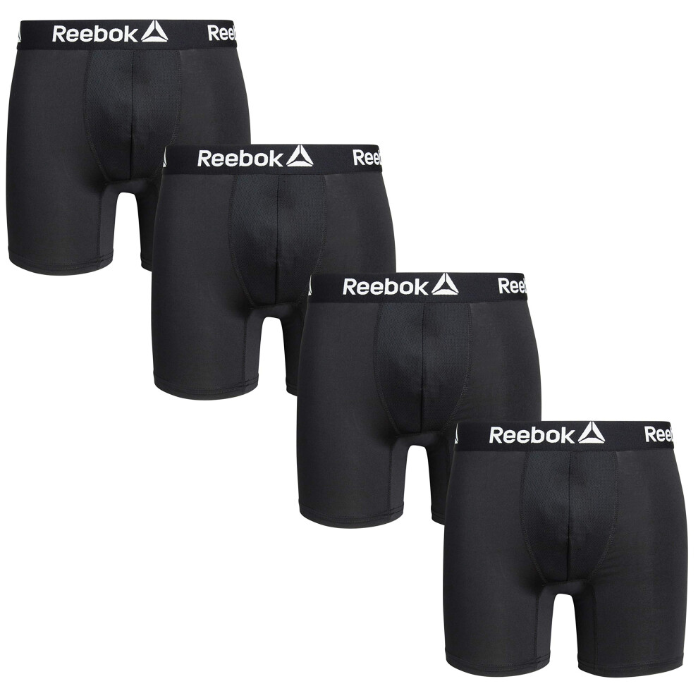 Reebok Men''s Underwear - Performance Boxer Briefs (4 Pack) Blacks  Si