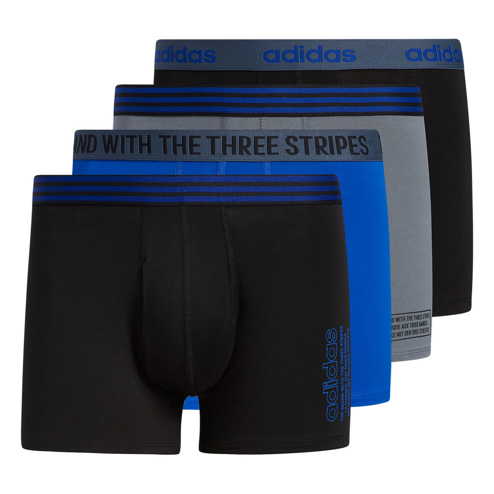 adidas Men's Core Cotton 4-Pack Trunk  Black/Collegiate Royal Blue/Oni