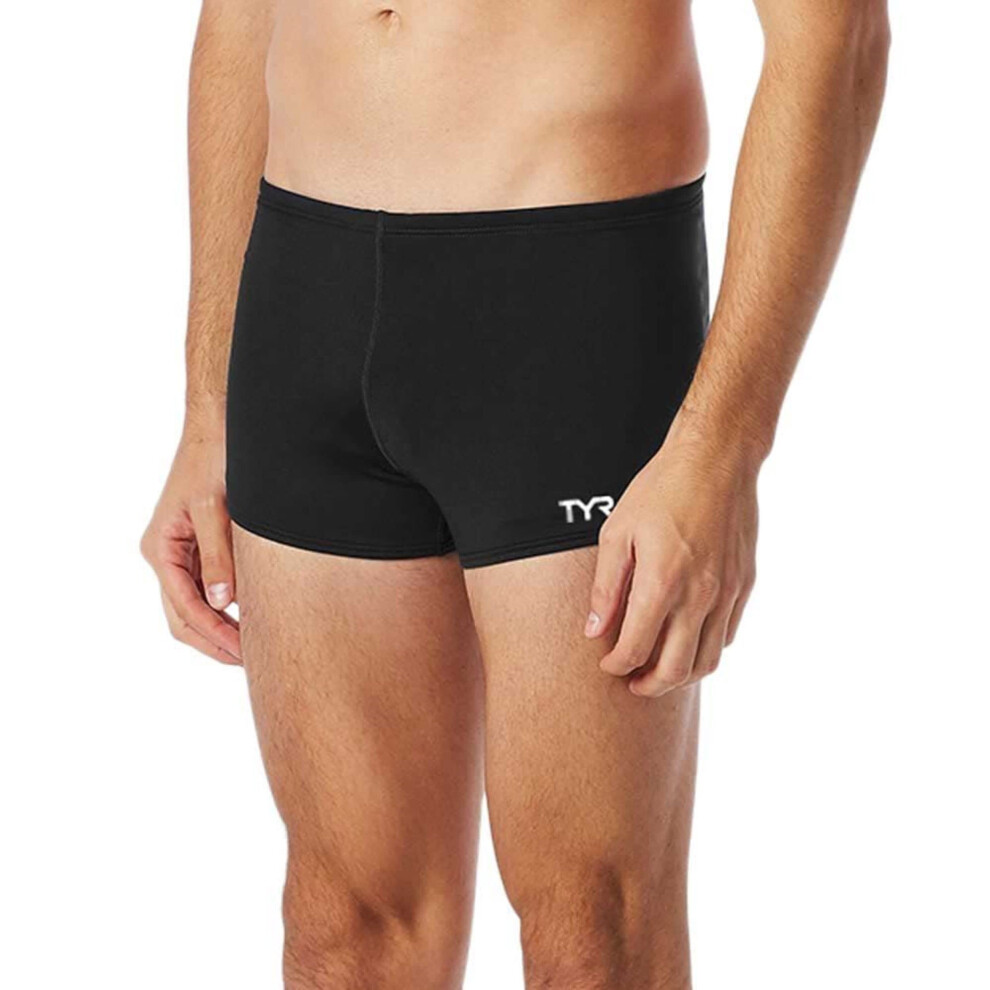 TYR Mens Swimsuit Durafast Elite Solid Square Leg  Black  32 US