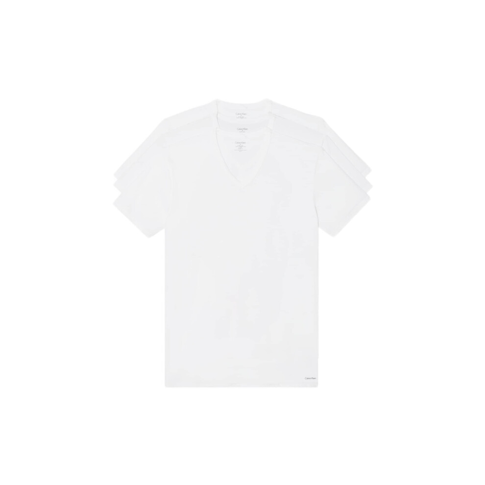 Calvin Klein Men's Cotton Stretch Undershirt Packs  3 White-Vneck  Sma