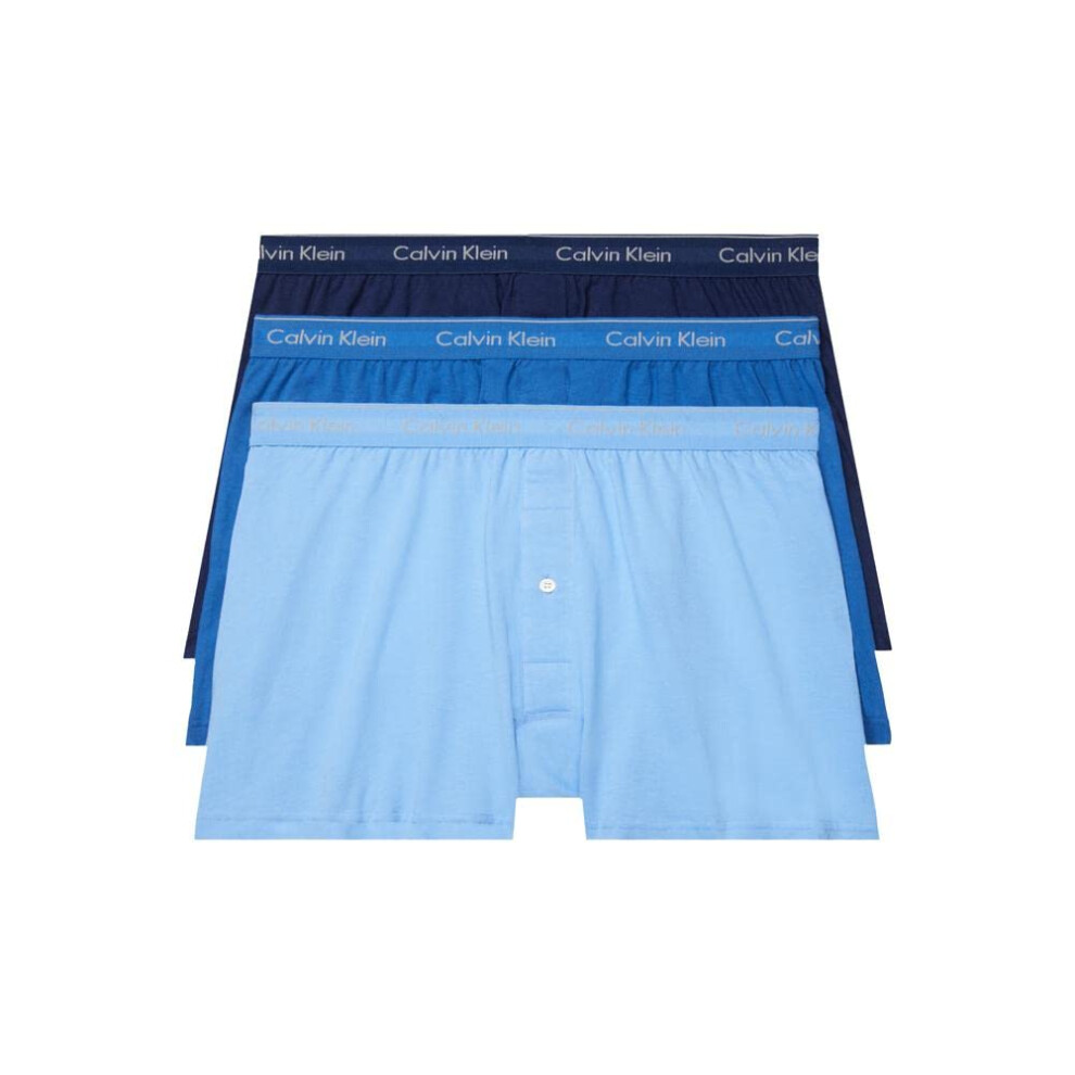 Calvin Klein Men's Cotton Classics 3-Pack Knit Boxer  Blue Bay  Minnow