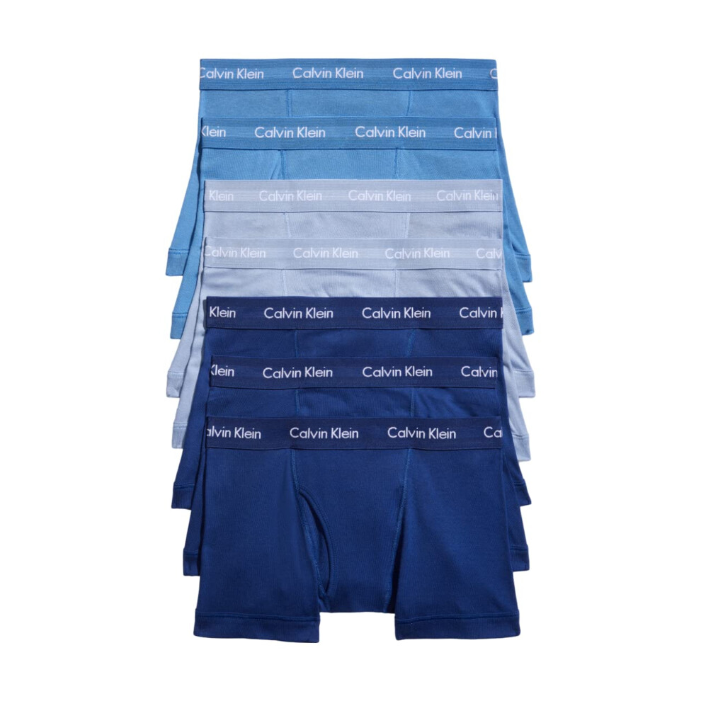 Calvin Klein Men's Cotton Classics 7-Pack Trunk  2 Boardwalk Blue  2 W