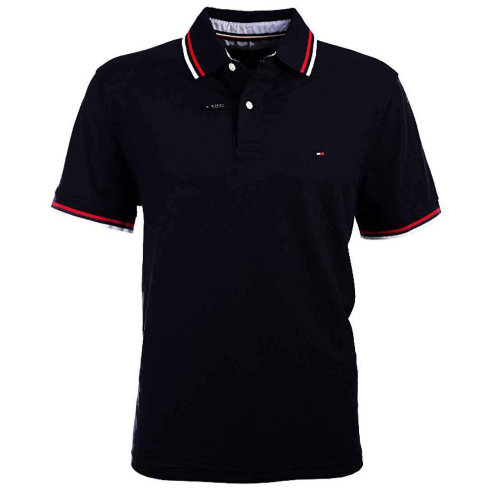 Tommy Hilfiger Men's Striped Collar Polo (Small  Black)