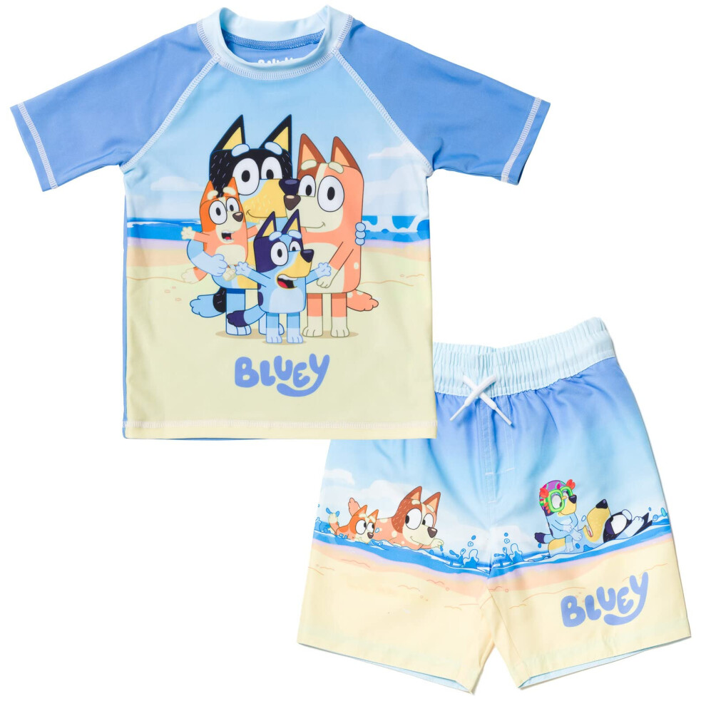 Bluey Mom Dad Bingo Toddler Boys Rash Guard and Swim Trunks Outfit Set