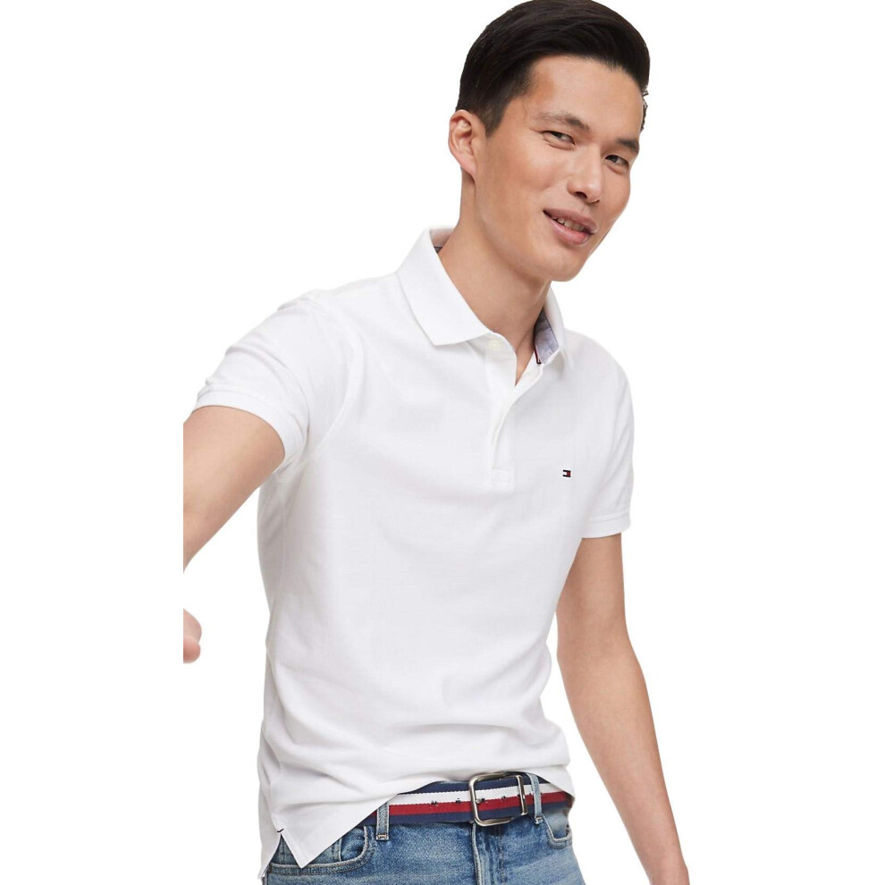 Tommy Hilfiger Mens Stretch Slim Fit Mesh Polo Shirt (Medium  White)