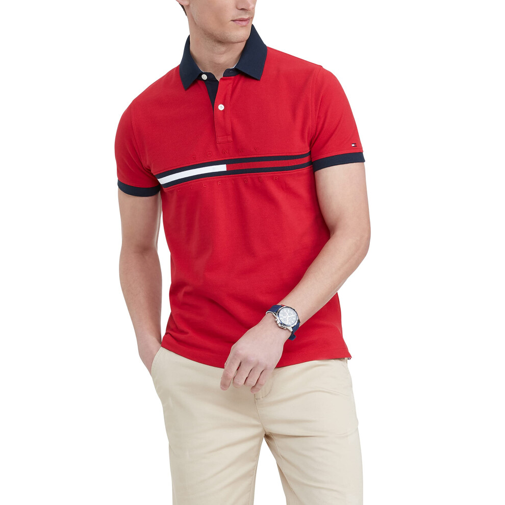 Tommy Hilfiger Men's Flag Pride Polo Shirt in Custom Fit  Tommy RED  L