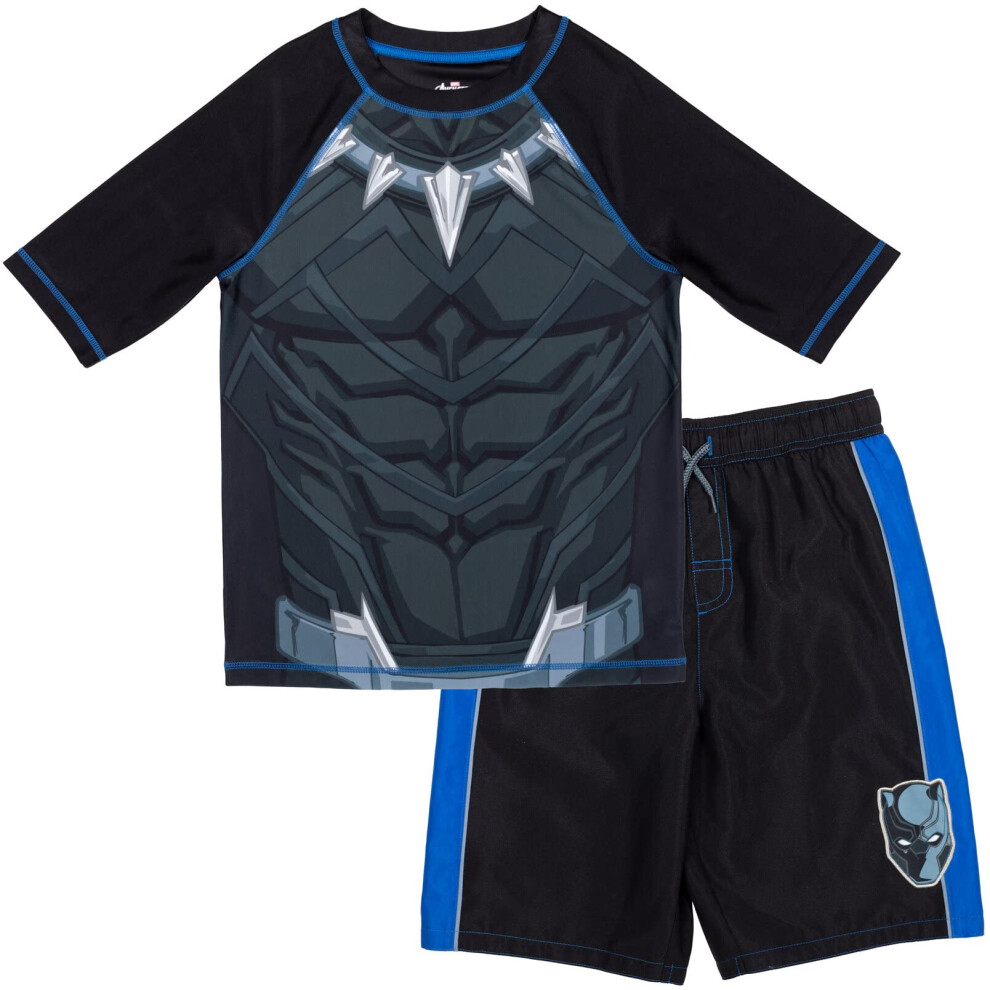 Marvel Avengers Black Panther Big Boys Rash Guard and Swim Trunks Outf