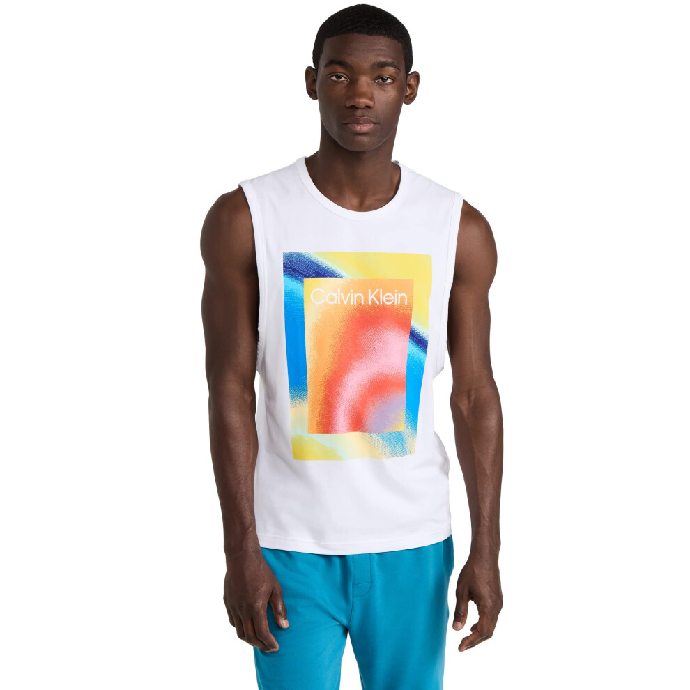 Calvin Klein Men's Reimagined Heritage Pride Muscle Tank  White  Mediu