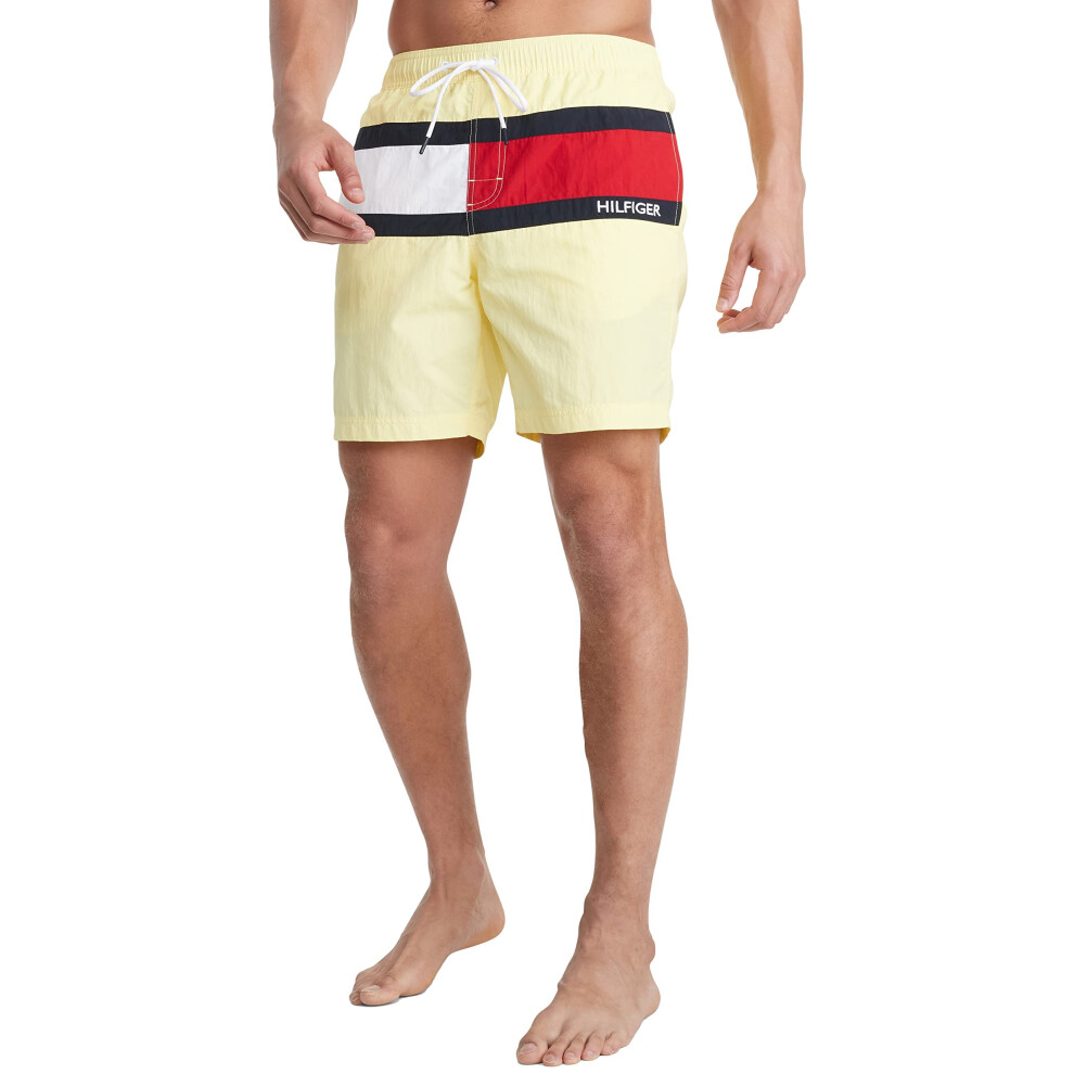 Tommy Hilfiger Mens 7  Flag With Quick Dry Swim Trunks  Tropical Yello