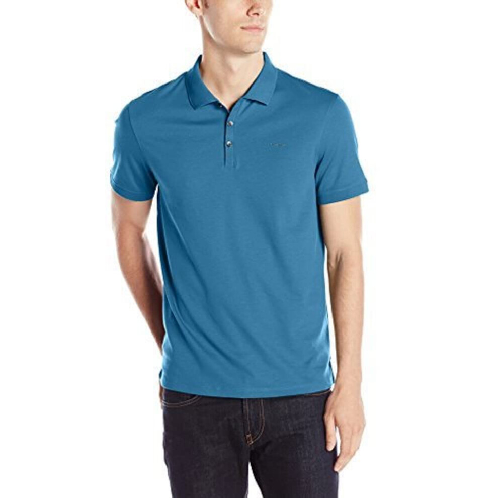 Calvin Klein Men's Liquid Cotton Regular Fit Polo  Poseidon  X-Large