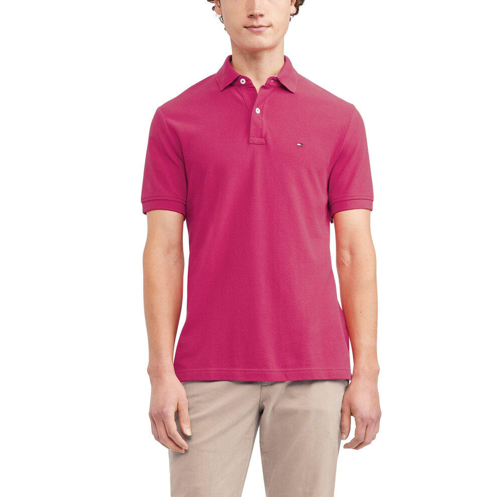 Tommy Hilfiger mens Short Sleeve in Regular Fit Polo Shirt  Raspberry