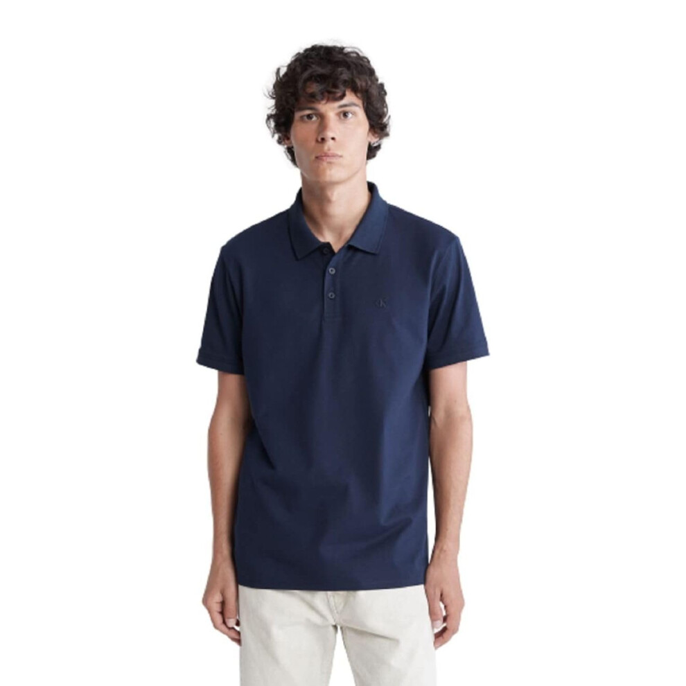 Calvin Klein Men's Smooth Cotton Monogram Logo Polo Shirt  Dark Sapphi