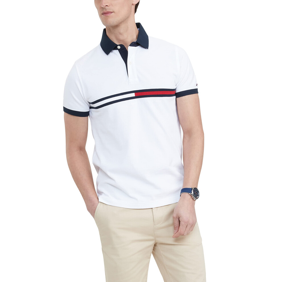 Tommy Hilfiger Men's Flag Pride Polo Shirt in Custom Fit  Cotton White