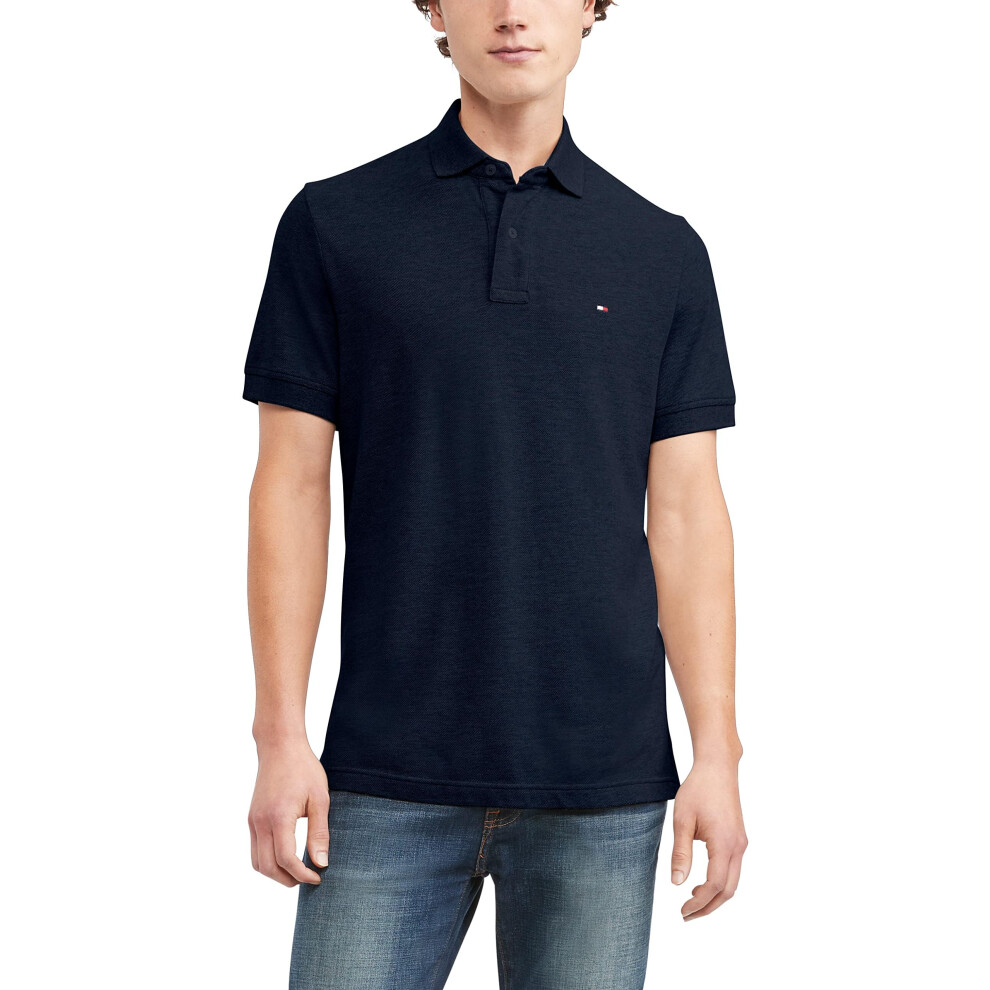 Tommy Hilfiger Men's Short Sleeve Polo Shirt in Classic Fit  Navy  Med