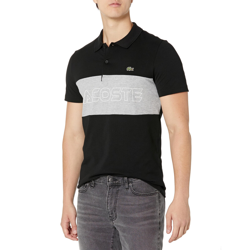 Lacoste Men's Short Sleeve Colorblocked Wording Polo Shirt  Noir/Argen