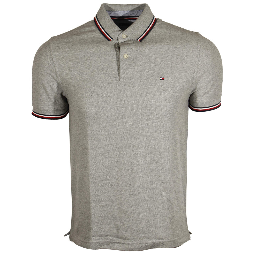 Tommy Hilfiger Men's Striped Collar Polo (XX-Large  Grey)